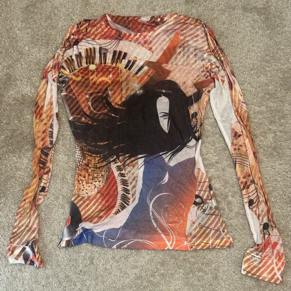 Artistic Long Sleeve Women's Mesh Top